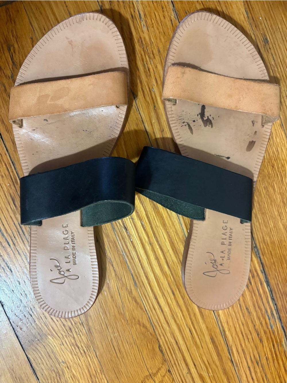 Joie Two-strap Slide Sandals in Black and Tan